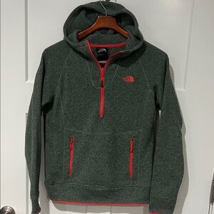 The North Face Heather Green Hoodie with Salmon Zippers Sz M